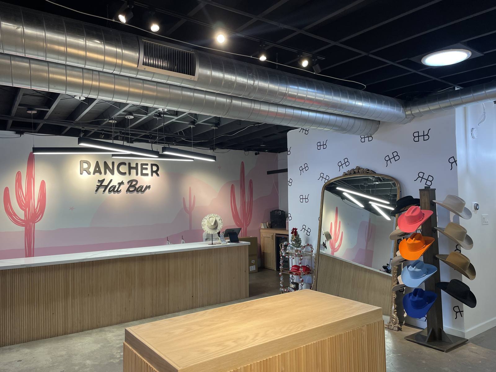 Finished retail tenant space with commercial lighting and fixtures